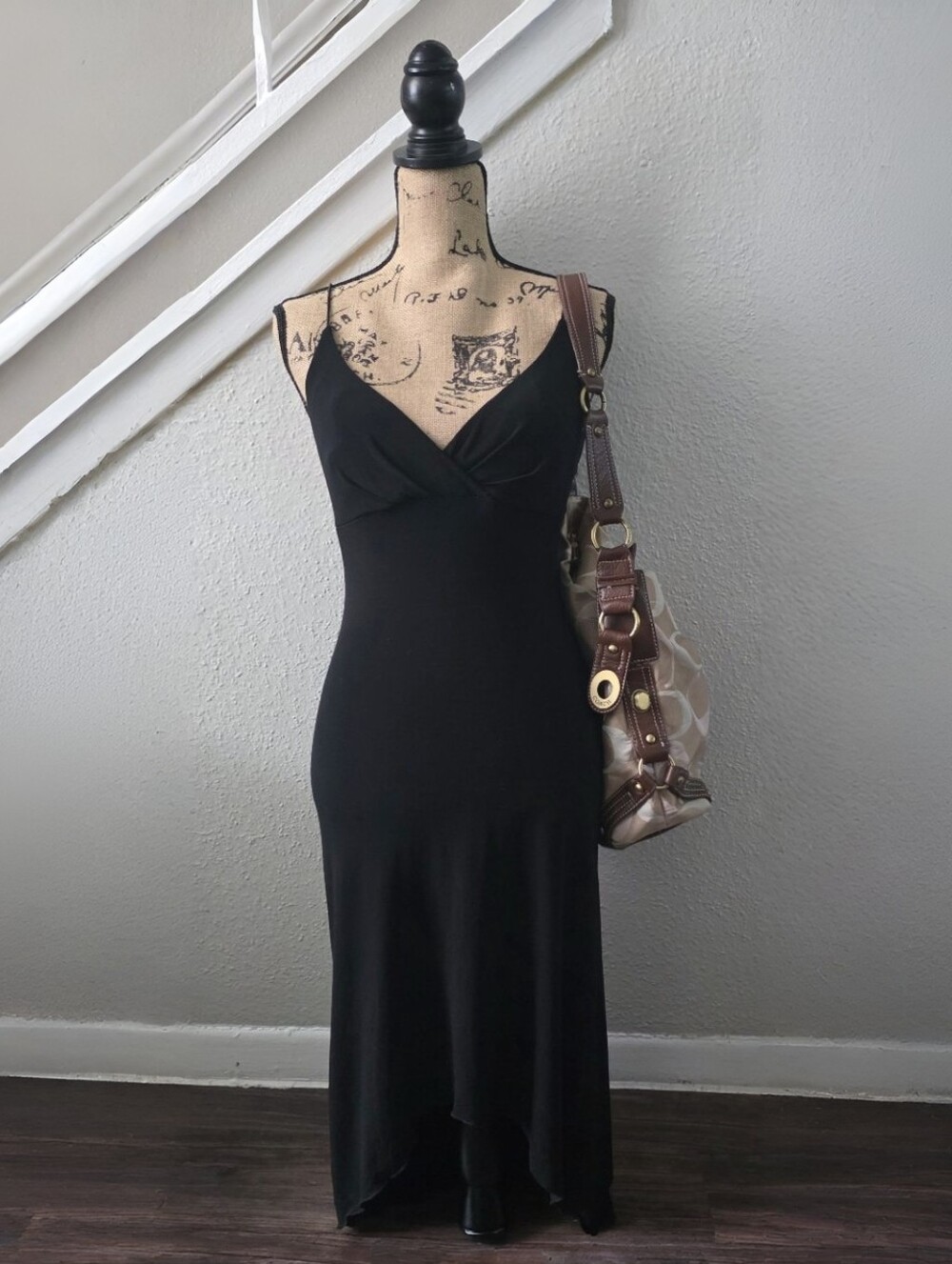 ​Vintage City Triangles Black Layered Asymmetric Midi Dress Small